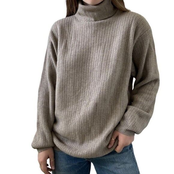 NWT Loro Piana Mens 100% Cashmere Tan Ribbed Turtleneck Luxury Sweater Sz L - Picture 1 of 11